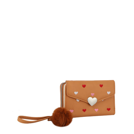 Heart Print Tri Fold Wristlet Wallet