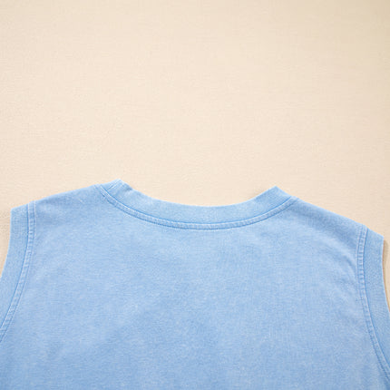 Myosotis 2 Pieces Mineral Wash Cotton Tank Top Lined Split Skirt Set