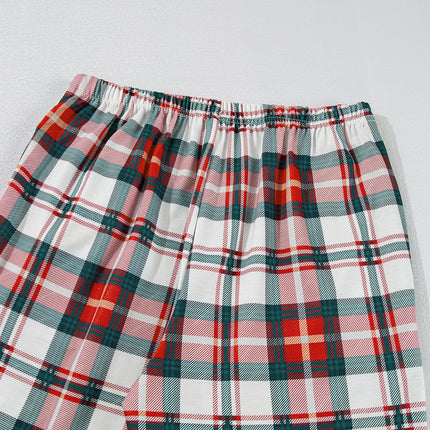 Red Christmas Plaid Print Two Piece Long Sleeve Pajamas Set