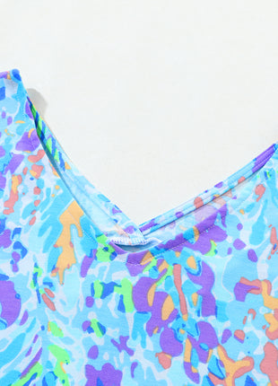 Sky Blue Loose Painted Floral Tee