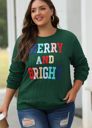 Blackish Green Merry And Bright Cable Knit Pullover Sweatshirt