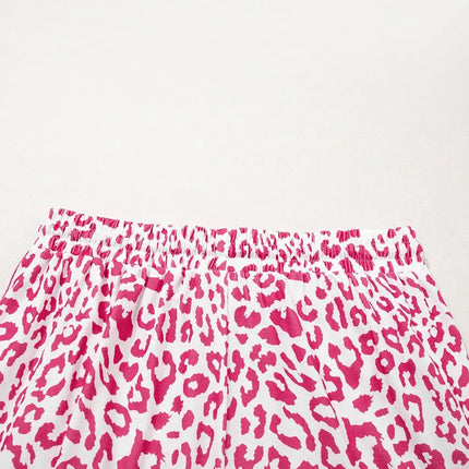 Pink Leopard Elastic Waistband Lace up Contrast Trim Casual Shorts Dear-Lover Dropshipping