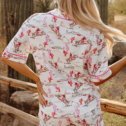 White Cowgirl Country Print Pajamas Set