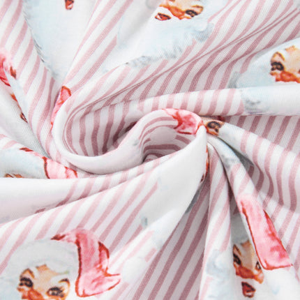 Pink Santa Claus Striped Print Loose Fit Two Piece Lounge Set, Christmas Pajamas