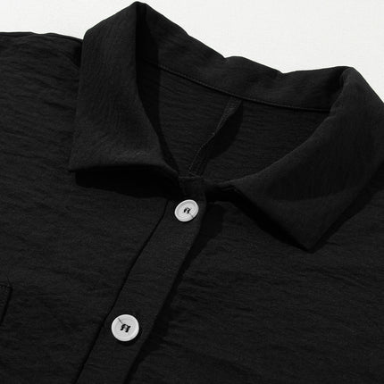 Black Romper Half Button Loose Collared