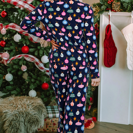 Navy Blue Colorful Christmas Lights Print Shirt and Pants Pajama Set