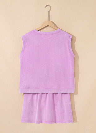 Phalaenopsis 2 Pieces Mineral Wash Cotton Tank Top Lined Split Skirt Set