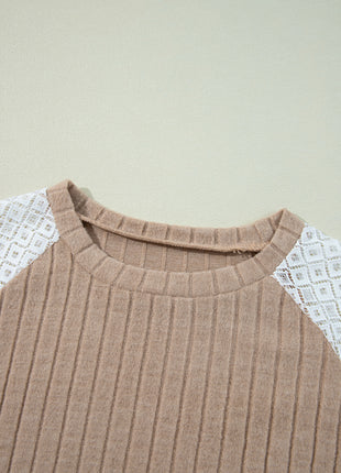 Parchment Floral Patchwork Long Sleeve Ribbed Blouse