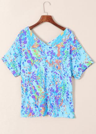 Sky Blue Loose Painted Floral Tee