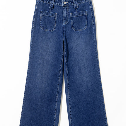 Sail Blue Wide Leg Pocketed High Waist Jeans