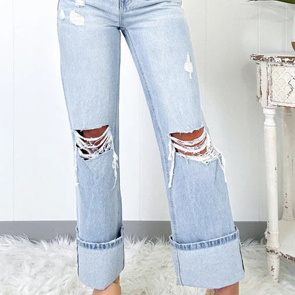 Beau Blue Light Wash Distressed Straight Jeans Dear-Lover Dropshipping