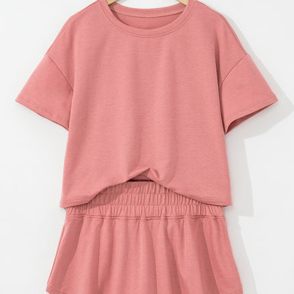 Blossom 2pcs Cropped Tee and Ruffle High Waist Skort Set