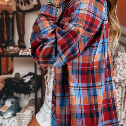 Women's Red Plaid Print Loose Vintage Shirt Dear-Lover Dropshipping