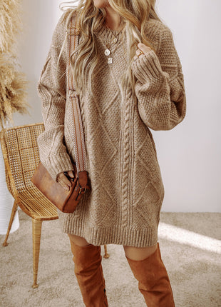 Parchment Cable Knit Drop Shoulder Loose Fit Sweater Dress