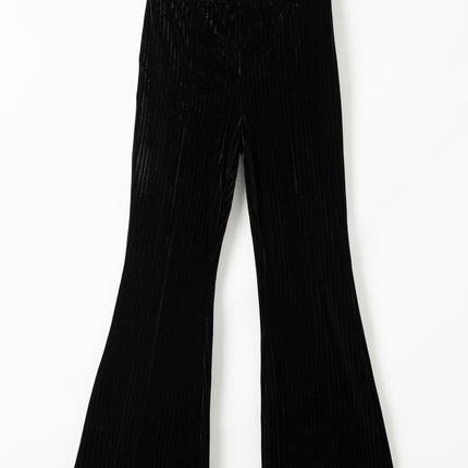 Black Solid Color High Waist Flare Corduroy Pants