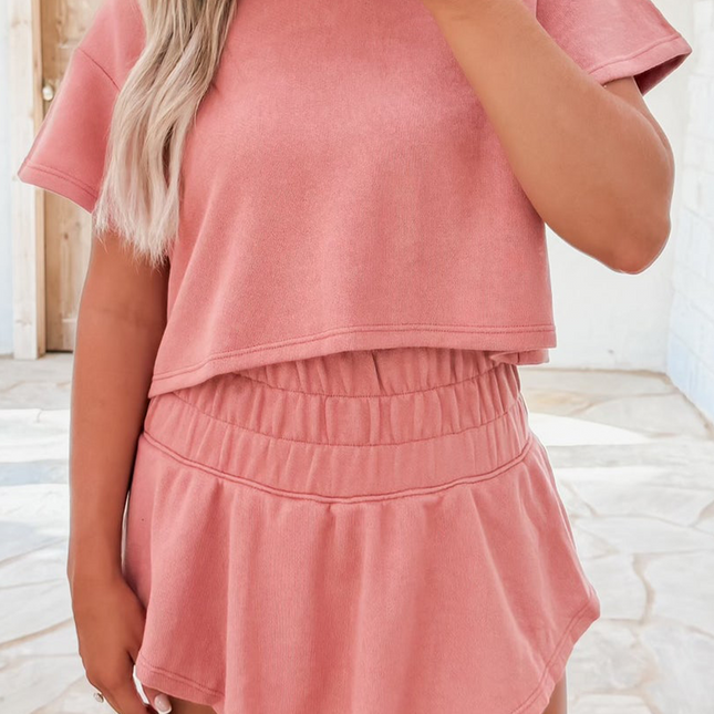 Blossom 2pcs Cropped Tee and Ruffle High Waist Skort Set