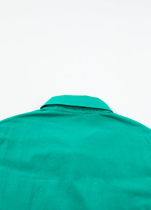 Bright Green Shirred Ruffle Sleeve Button Up Short Dress
