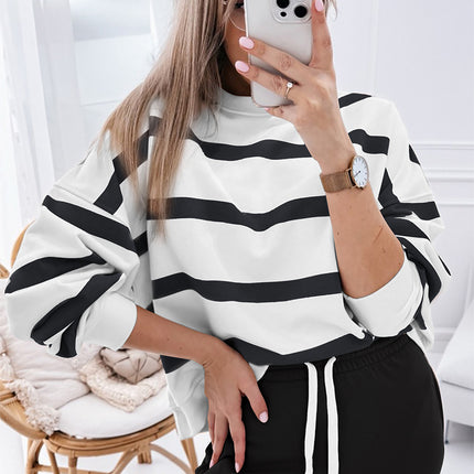 Black Stripe Drop Shoulder Pullover and Jogger Pants Set