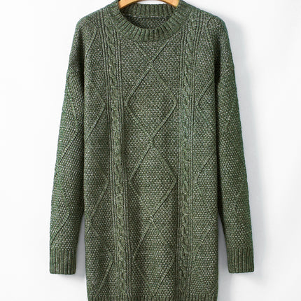 Mist Green Cable Knit Drop Shoulder Loose Fit Sweater Dress