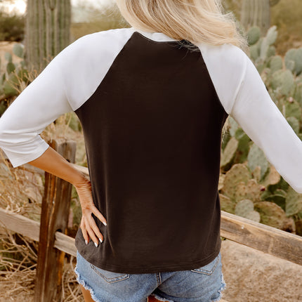 Brown Western Yeehaw Graphic Vintage Raglan Long Sleeve Top