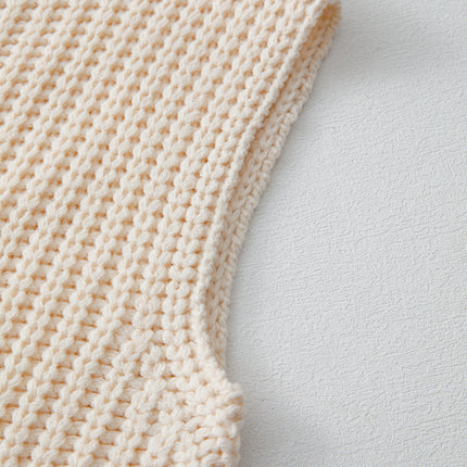 White Solid Textured Knit Side Pockets Buttoned Sweater Vest