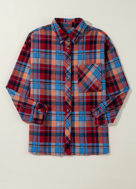Women's Red Plaid Print Loose Vintage Shirt