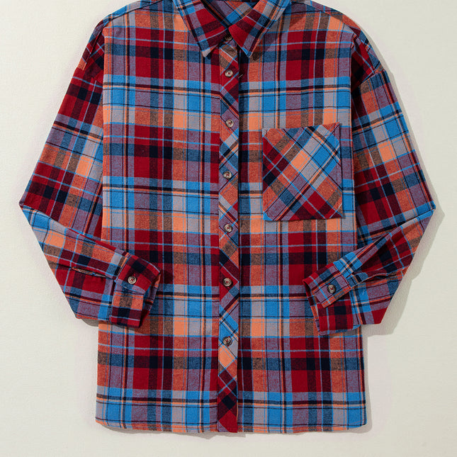 Women's Red Plaid Print Loose Vintage Shirt