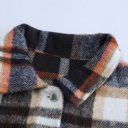 Geometric Plaid Print Pocketed Shacket