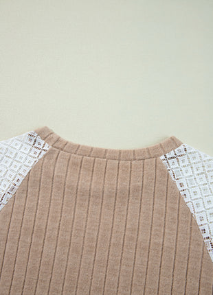Parchment Floral Patchwork Long Sleeve Ribbed Blouse