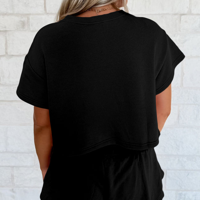 Black 2pcs Cropped Tee and Ruffle High Waist Skort Set