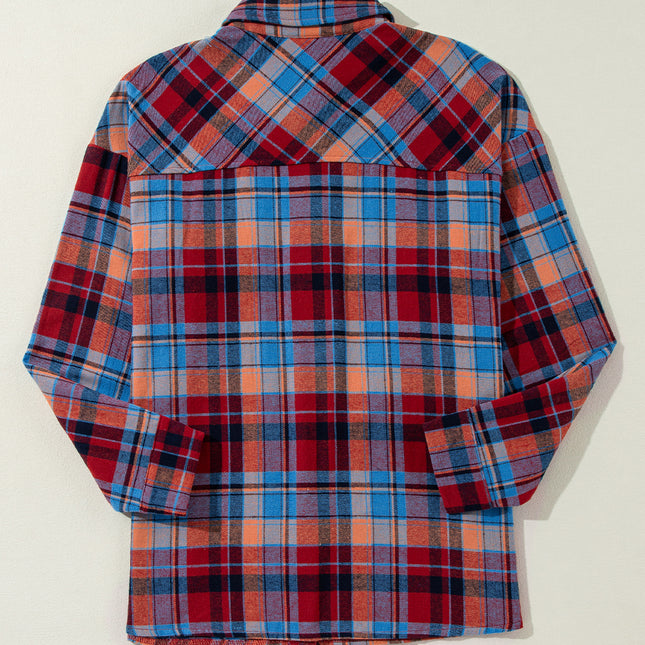 Women's Red Plaid Print Loose Vintage Shirt