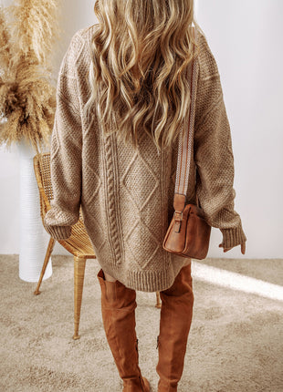 Parchment Cable Knit Drop Shoulder Loose Fit Sweater Dress
