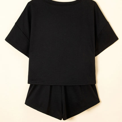 Black 2pcs Cropped Tee and Ruffle High Waist Skort Set