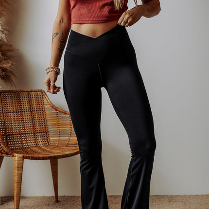 Black V Shape High Waist Flared Leggings
