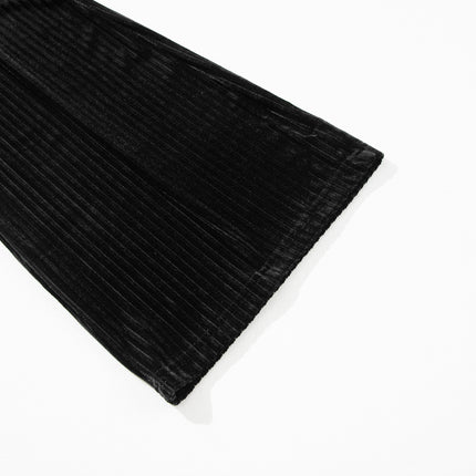 Black Solid Color High Waist Flare Corduroy Pants