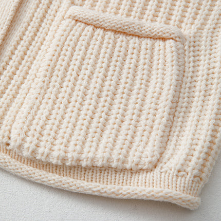 White Solid Textured Knit Side Pockets Buttoned Sweater Vest