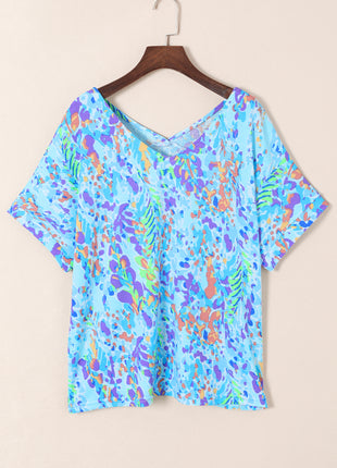 Sky Blue Loose Painted Floral Tee