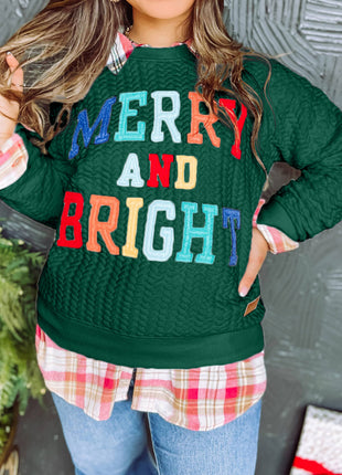 Blackish Green Merry And Bright Cable Knit Pullover Sweatshirt