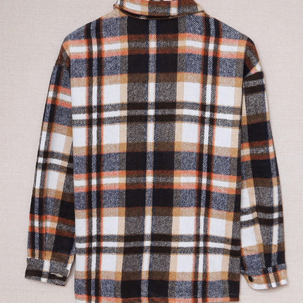 Geometric Plaid Print Pocketed Shacket