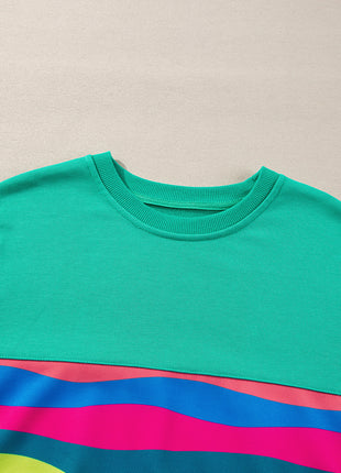 Green Colorful Striped Accent Long Sleeve T Shirt
