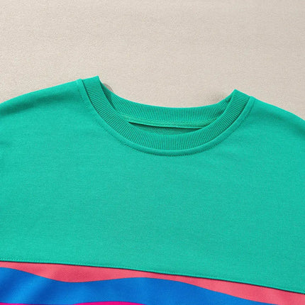 Green Colorful Striped Accent Long Sleeve T Shirt Dear-Lover Dropshipping